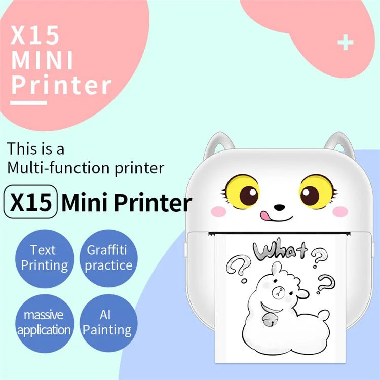 X15A Mini Inkless Bluetooth Thermal Printer Printing Device (5 Printing Paper Rolls + 5 Pens)