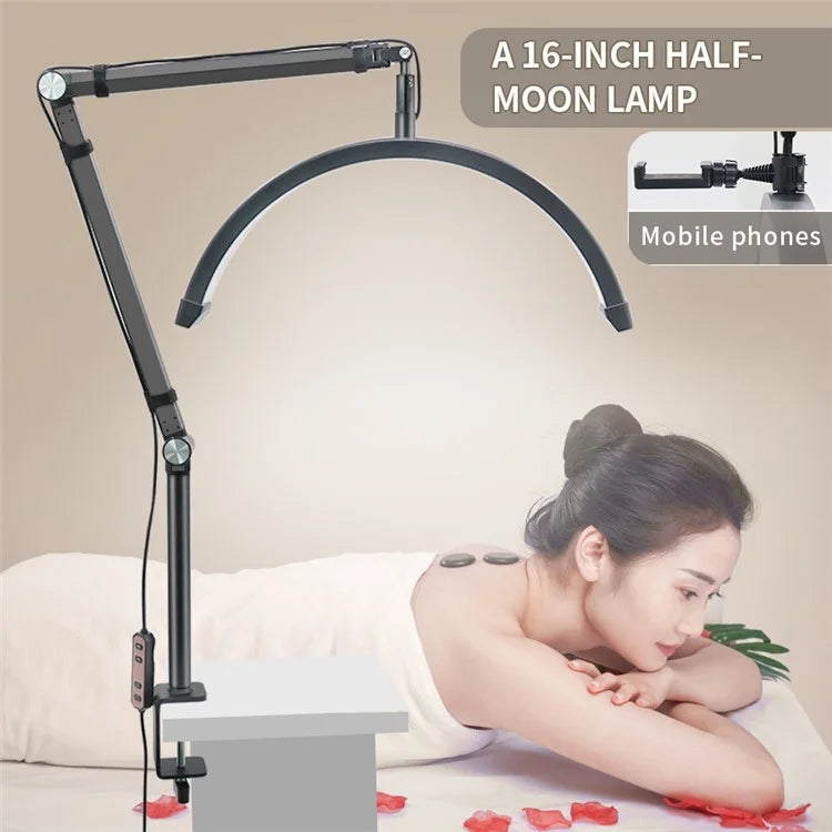 HD-M3X PRO Nail Desk 16-Inch Half Moon Light Eyelash Tech Lamp with Adjustable Brightness