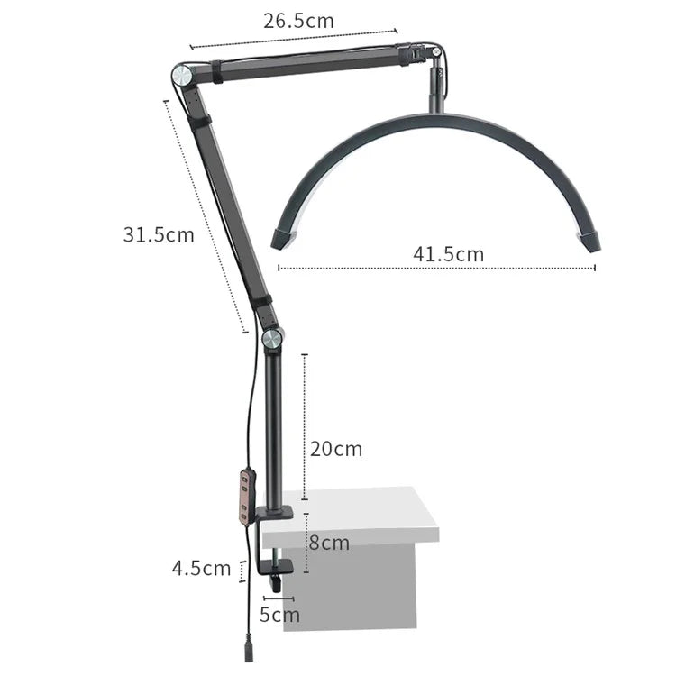 HD-M3X PRO Nail Desk 16-Inch Half Moon Light Eyelash Tech Lamp with Adjustable Brightness