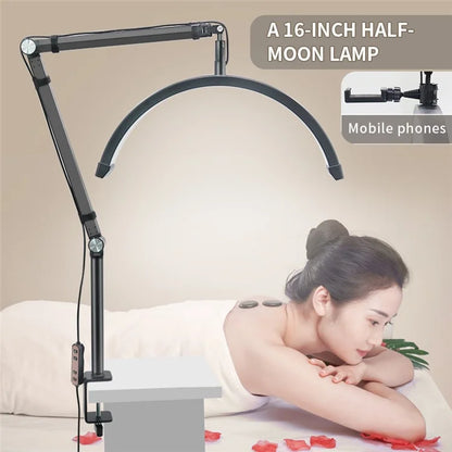 HD-M3X PRO Nail Desk 16-Inch Half Moon Light Eyelash Tech Lamp with Adjustable Brightness