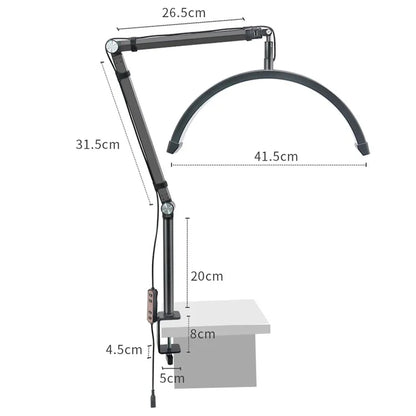 HD-M3X PRO Nail Desk 16-Inch Half Moon Light Eyelash Tech Lamp with Adjustable Brightness
