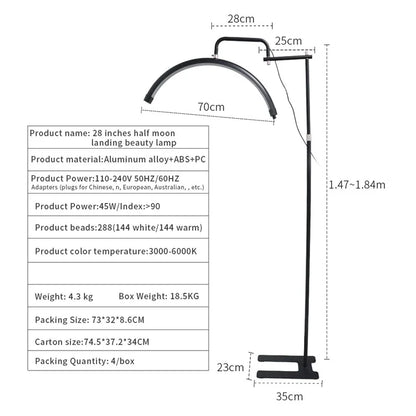 HD-M28X Adjustable Brightness 28-Inch Floor Lamp Half Moon Light for Eyelash Extensions