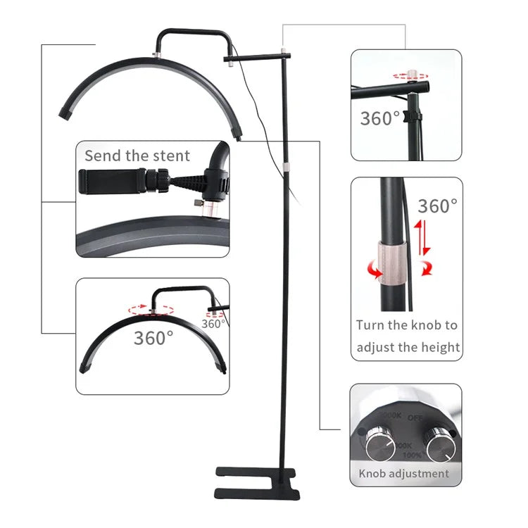HD-M28X Adjustable Brightness 28-Inch Floor Lamp Half Moon Light for Eyelash Extensions