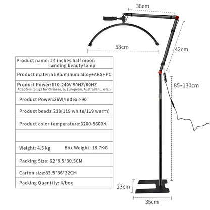 HD-M700X 24-Inch Floor Lamp Half Moon Light for Eyelash Extensions, Nail Tech