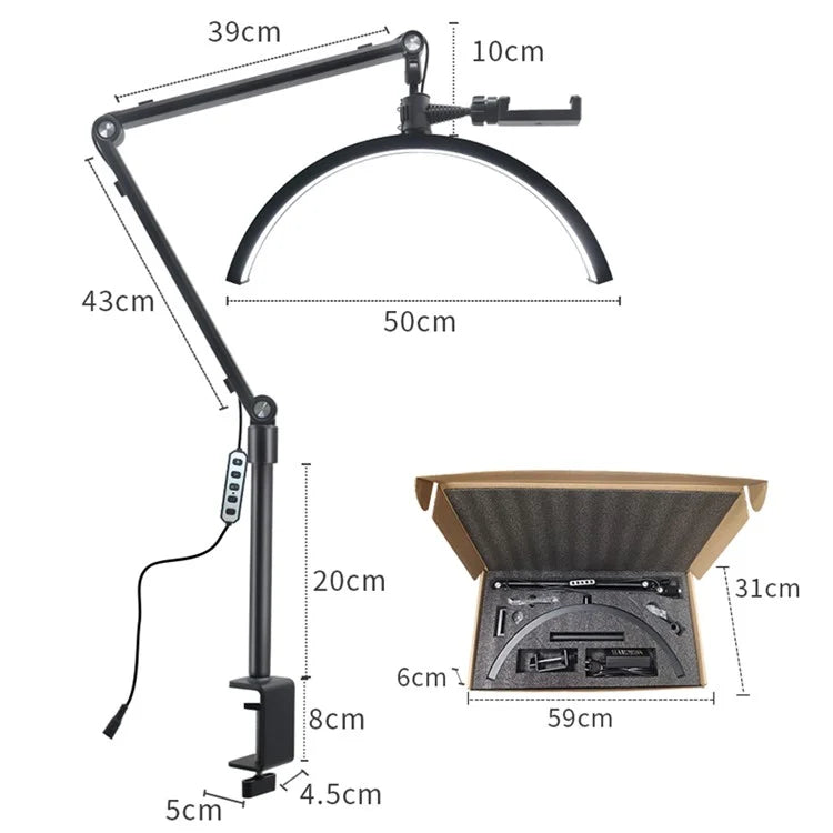 HD-M7X 20-Inch Half Moon Light Eyelash Tech Lamp with Adjustable Brightness