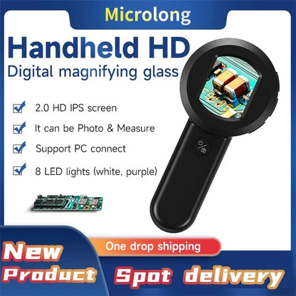 HM020 2-inch IPS HD Screen Magnifying Microscope Handheld Magnifier with LED Light