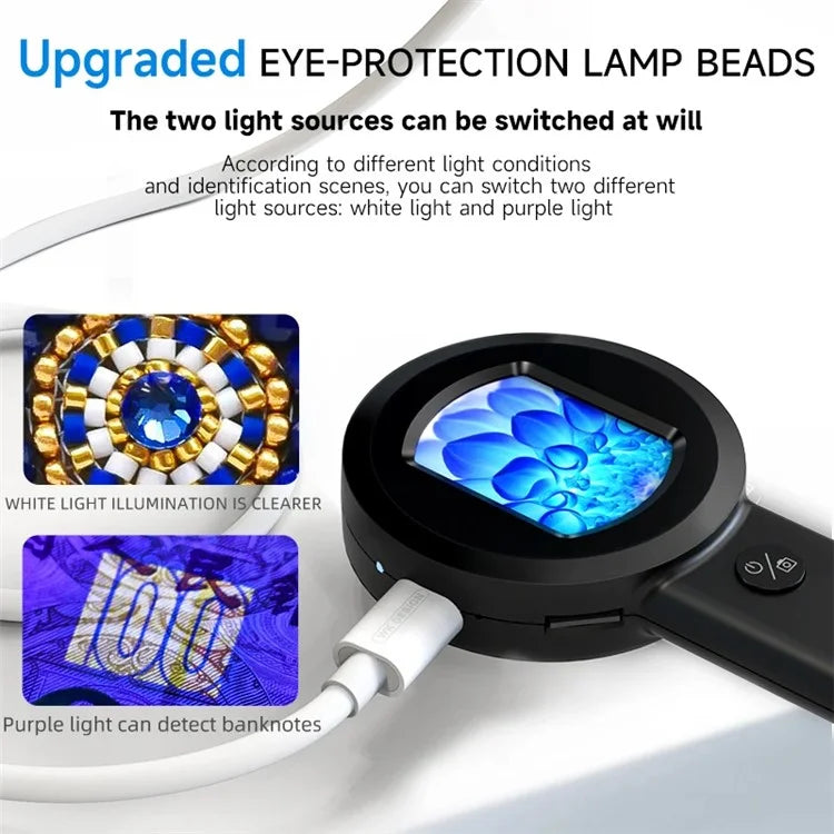 HM020 2-inch IPS HD Screen Magnifying Microscope Handheld Magnifier with LED Light