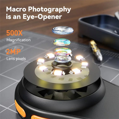 370 2.0-inch IPS Screen 500X Magnification Handheld Digital Microscope with LED Light