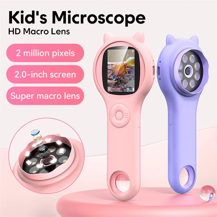 335 Upgraded 500X Magnification 2-inch IPS Screen Children Microscope Science Experiment Toy
