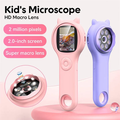 335 Upgraded 500X Magnification 2-inch IPS Screen Children Microscope Science Experiment Toy