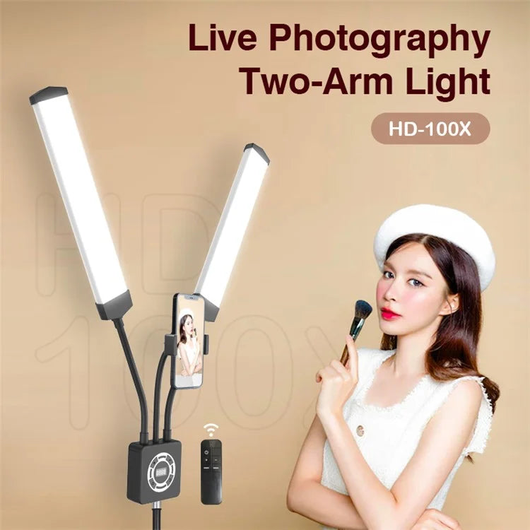 HD-100XJ Dual Arm Skin Care Beauty Light Photography Live Streaming LED Fill Light