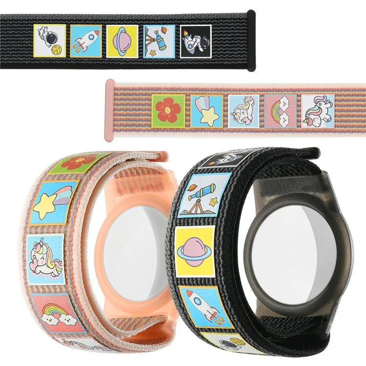 TPU Protective Case for AirTag Cartoon Magic Tape Nylon Band Loop Wristband