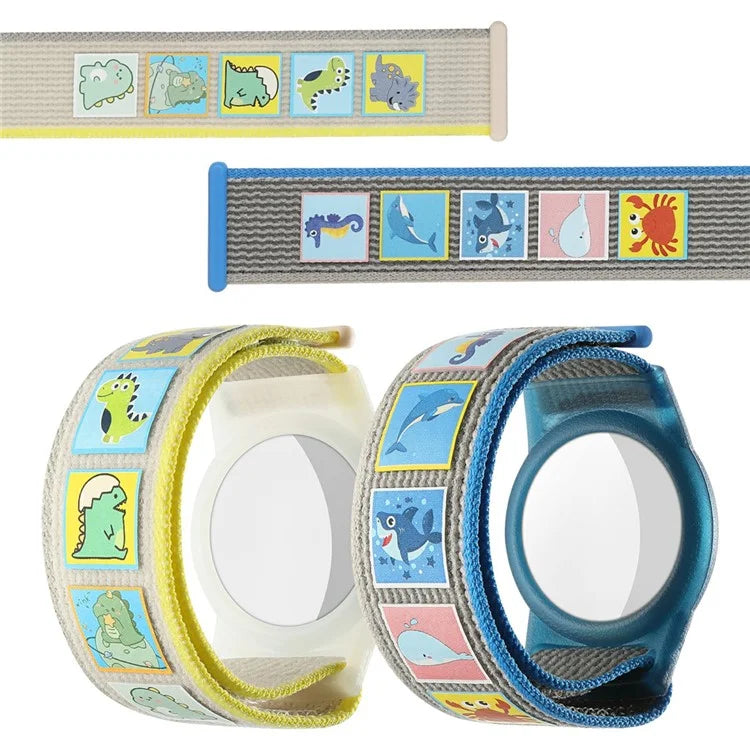 TPU Protective Case for AirTag Cartoon Magic Tape Nylon Band Loop Wristband