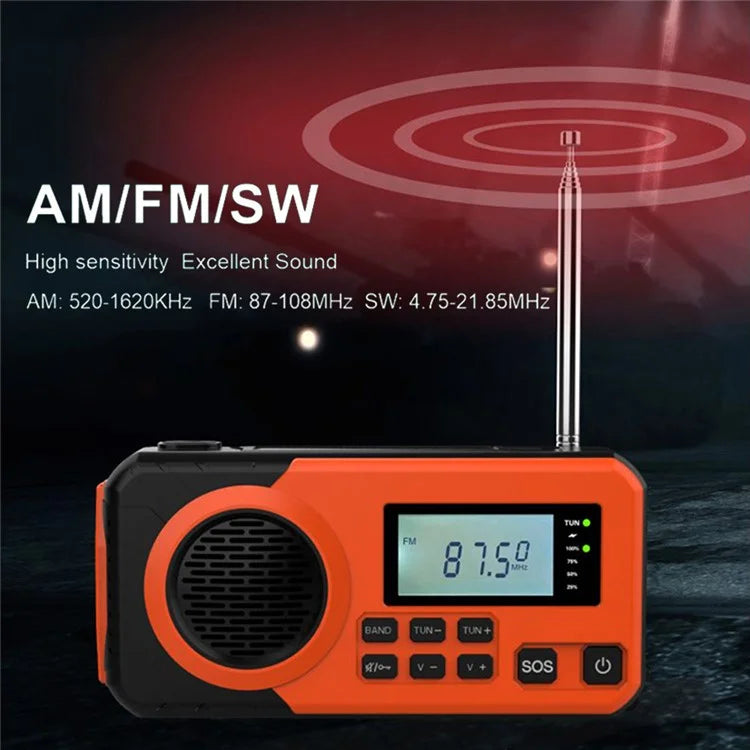 375 AM FM SW Radio Solar Charging Hand Crank Portable LED Flashlight Power Bank Phone Charger (EU Version)