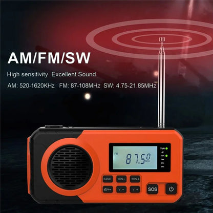 375 AM FM SW Radio Solar Charging Hand Crank Portable LED Flashlight Power Bank Phone Charger (EU Version)