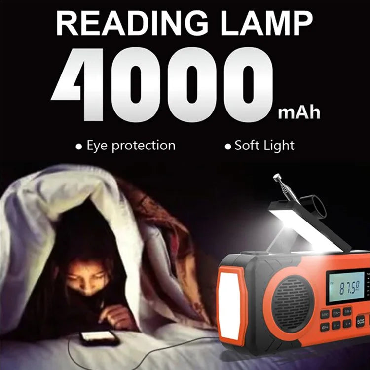 375 AM FM SW Radio Solar Charging Hand Crank Portable LED Flashlight Power Bank Phone Charger (EU Version)