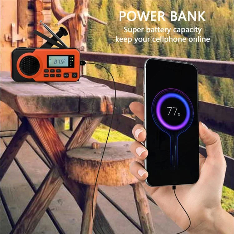 375 AM FM SW Radio Solar Charging Hand Crank Portable LED Flashlight Power Bank Phone Charger (EU Version)