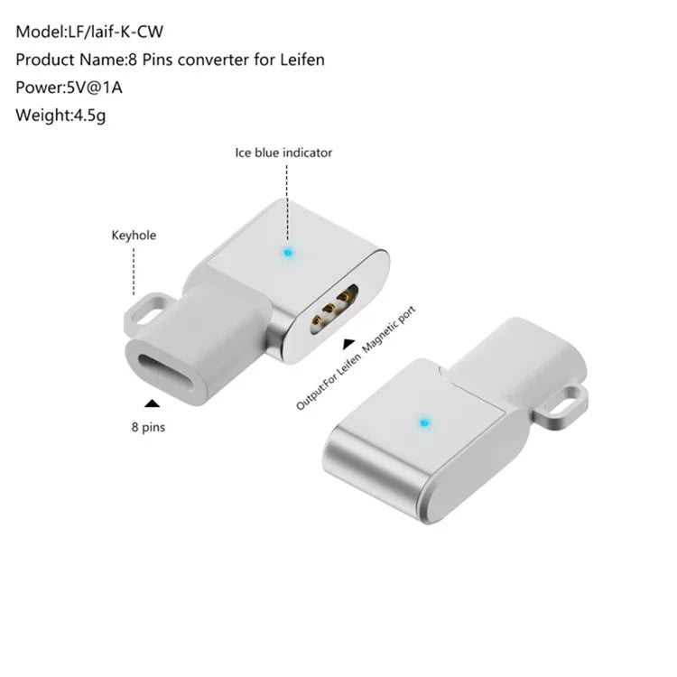 8 Pin Female to Elbow 3 Pin Converter Magnetic Charging Adapter for Laifen Electric Toothbrush