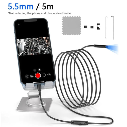 5001 5.5mm Aluminum Tube Industrial Endoscope 2MP HD Inspection Camera with 5m Hard Cable, iP Interface