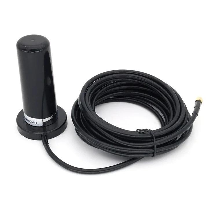 4G LTE 700-2700MHZ Small Steel Gun Antenna 5.5cm Strong Magnetic Base Large Sucker with 5m SMA-Male Extension Cable
