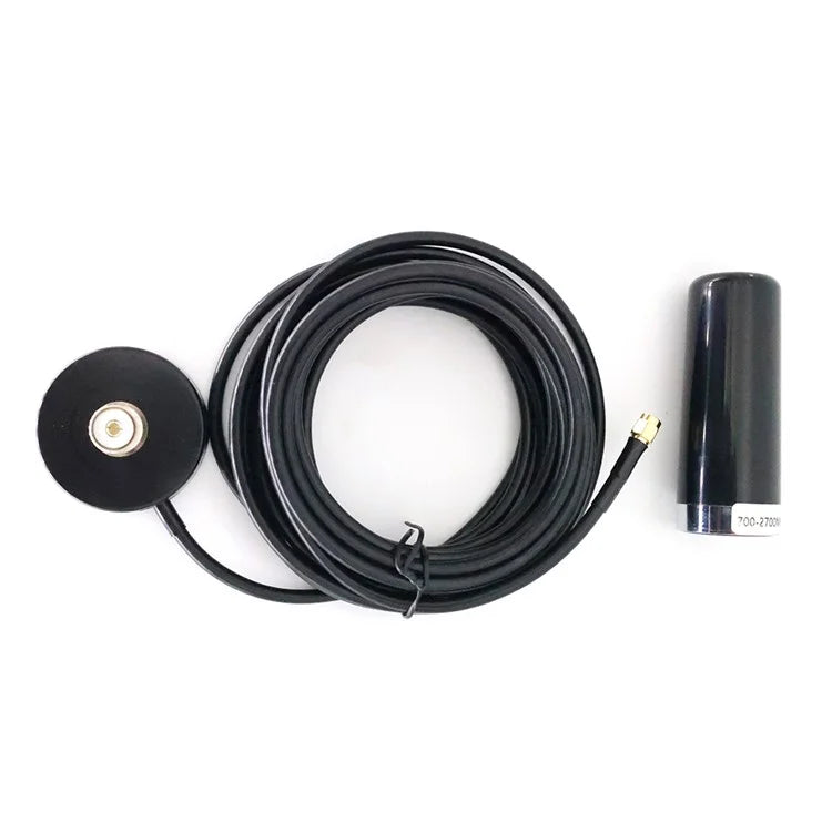 4G LTE 700-2700MHZ Small Steel Gun Antenna 5.5cm Strong Magnetic Base Large Sucker with 5m SMA-Male Extension Cable