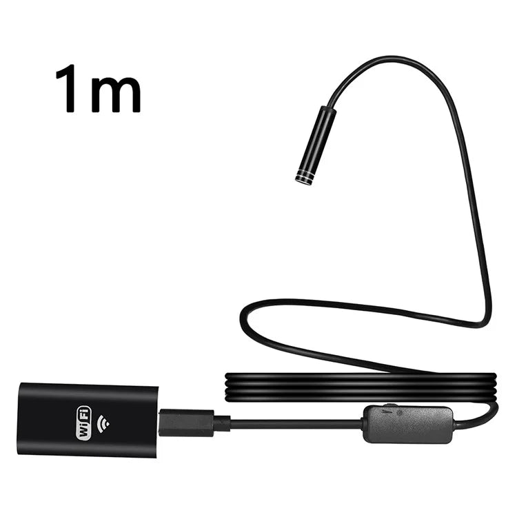 YPC100 1m Flexible Wire WiFi Borescope Camera with Light, 8mm Camera Lens Inspection Endoscope