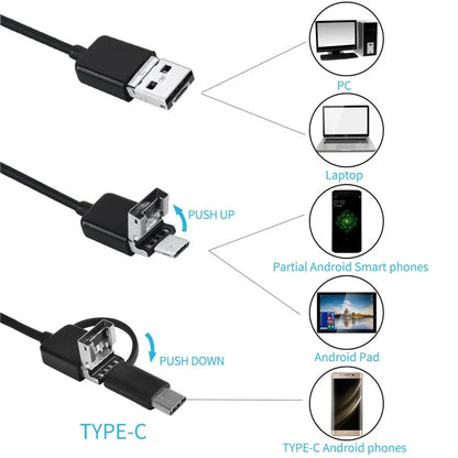 Y1002 5m Flexible Wire Type-C+USB+Android Phone Borescope 5.5mm Camera Lens Inspection Endoscope