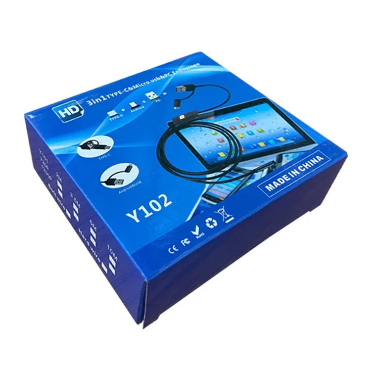 Y1002 5m Flexible Wire Type-C+USB+Android Phone Borescope 5.5mm Camera Lens Inspection Endoscope