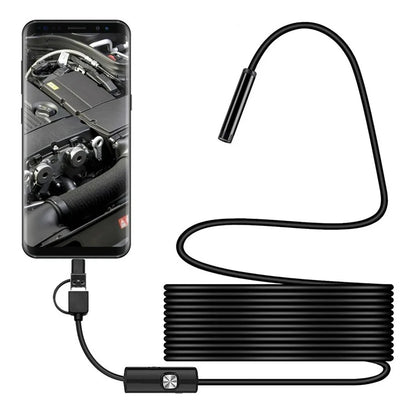 Y1002 5m Hard Wire Inspection Endoscope 5.5mm Camera Lens Type-C+USB+Android Phone Borescope