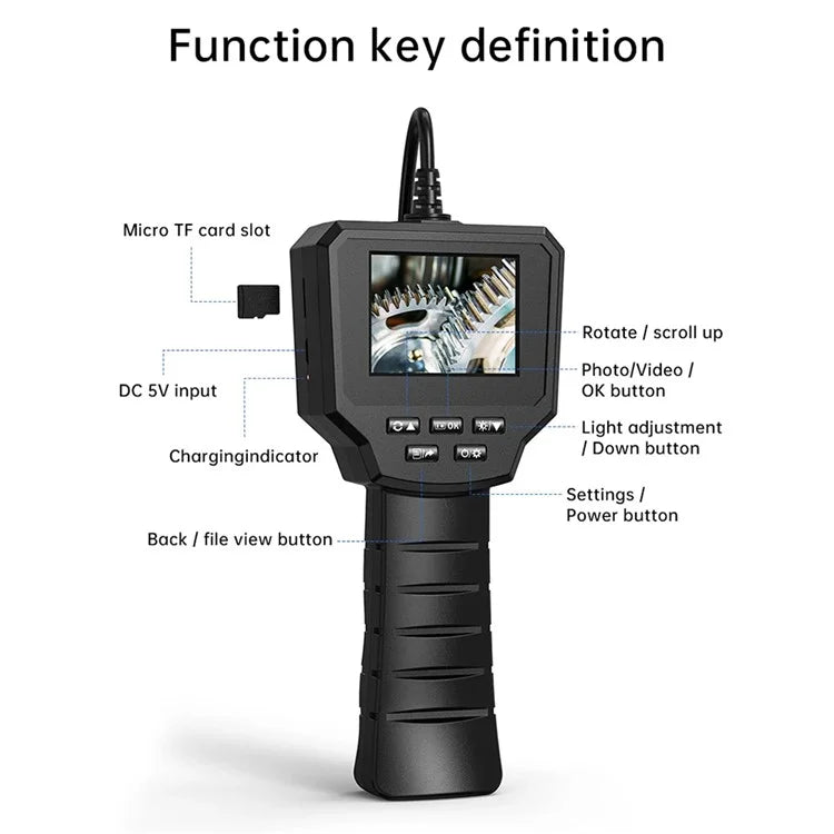 128A 1m Hard Wire 2.4-inch IPS Screen Industrial Endoscope 8mm Lens Borescope with Shooting / Video Recording Function