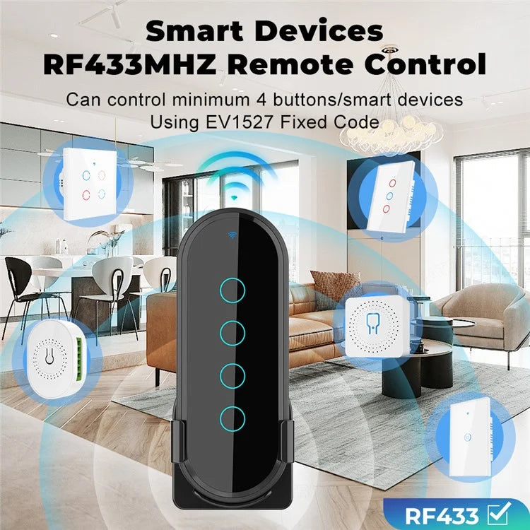RF433 Remote Control Touch Switch 4 Gang 2.5D Tempered Glass Wireless Interruptor Switch