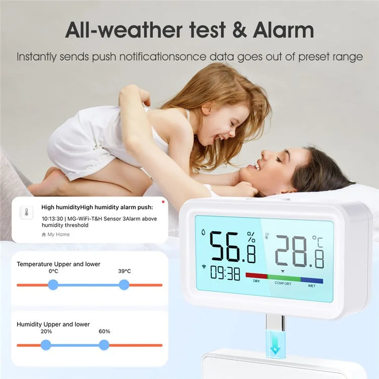 MG-WSD100 Humidity Sensor with Backlit Tuya Smart Home WiFi + Bluetooth Electronic Thermometer