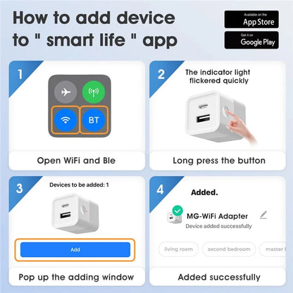 MG-SPQ100 Wireless WiFi Type-C Power Adapter to USB+Type-C Charging Adapter Tuya Smart App Remote Control Switch