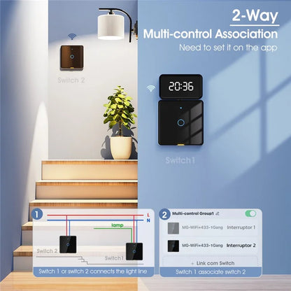 MG-KG110 1 Gang WiFi+433 Dual Mode Touch Smart Switch Tuya APP Voice Control Wall Light Switch, EU Plug  /  Black