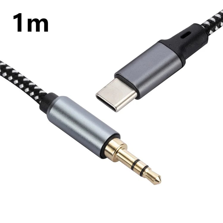 1m USB-C Male to 3.5mm Male Audio Adapter Cable Braided Headphone Car Stereo Connection Cord
