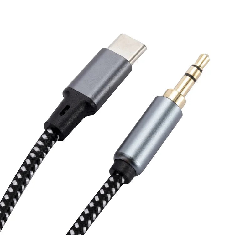 1m USB-C Male to 3.5mm Male Audio Adapter Cable Braided Headphone Car Stereo Connection Cord