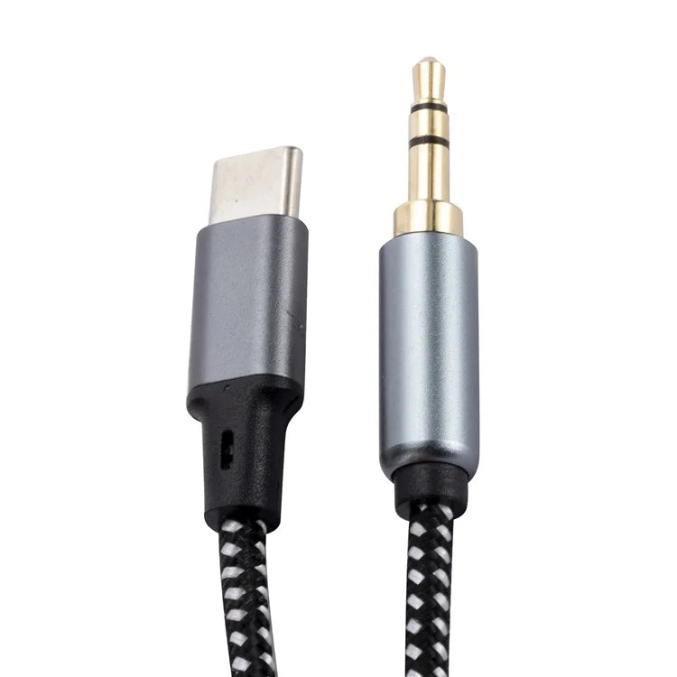 1m USB-C Male to 3.5mm Male Audio Adapter Cable Braided Headphone Car Stereo Connection Cord