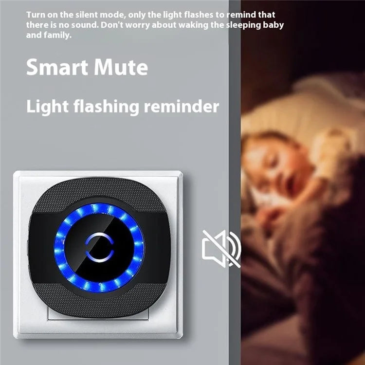 N92A-1T1 Rainproof Flashing Light Doorbell Adjustable Volume Wireless Home Door Bell, 1 Transmitter+1 Receiver