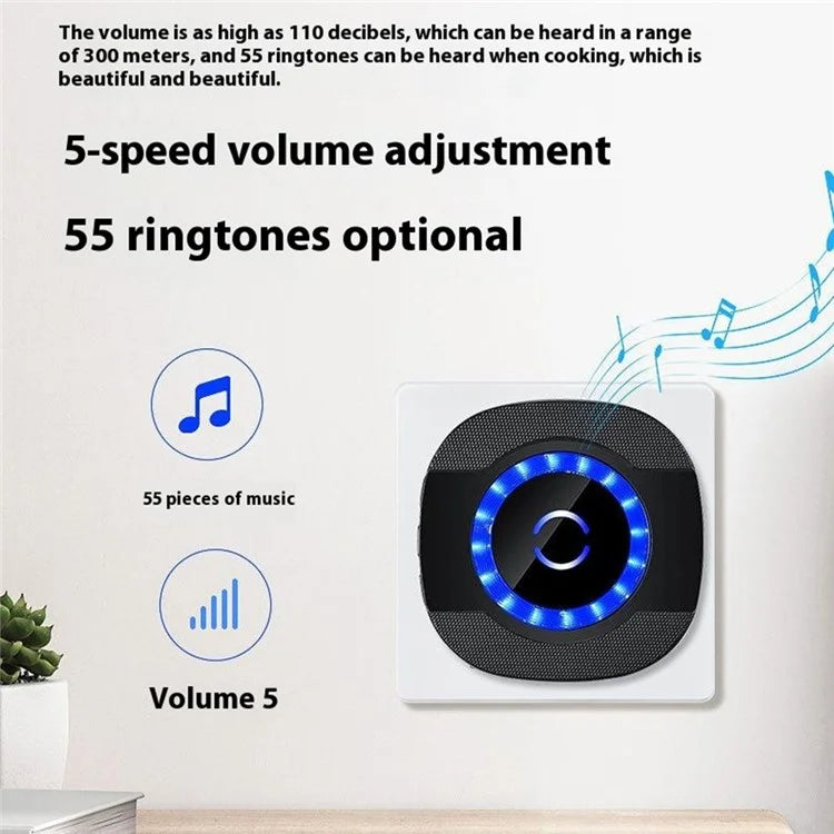 N92A-1T1 Rainproof Flashing Light Doorbell Adjustable Volume Wireless Home Door Bell, 1 Transmitter+1 Receiver