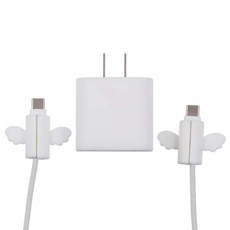 Solid Color Wings Protective Sleeve for Apple iPhone 18 / 20W Charger Cover + 2Pcs Data Cable Saver Silicone Case