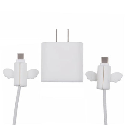 Solid Color Wings Protective Sleeve for Apple iPhone 18 / 20W Charger Cover + 2Pcs Data Cable Saver Silicone Case