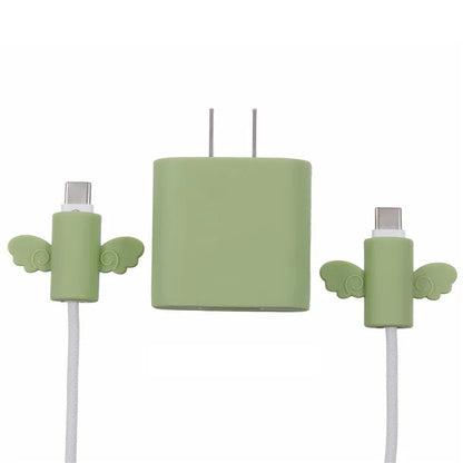 Solid Color Wings Protective Sleeve for Apple iPhone 18 / 20W Charger Cover + 2Pcs Data Cable Saver Silicone Case