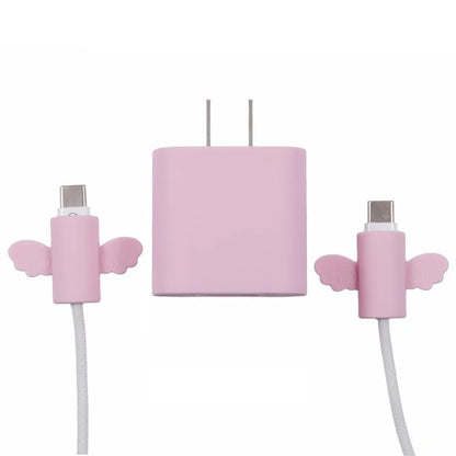 Solid Color Wings Protective Sleeve for Apple iPhone 18 / 20W Charger Cover + 2Pcs Data Cable Saver Silicone Case