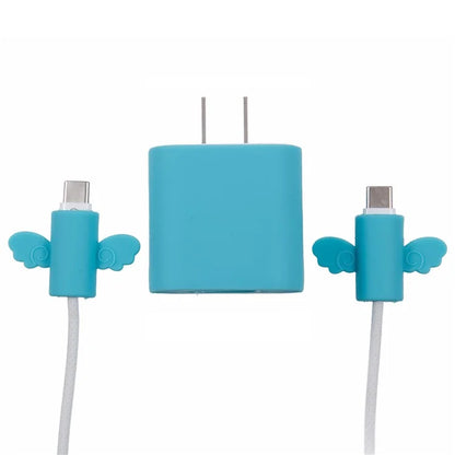 Solid Color Wings Protective Sleeve for Apple iPhone 18 / 20W Charger Cover + 2Pcs Data Cable Saver Silicone Case