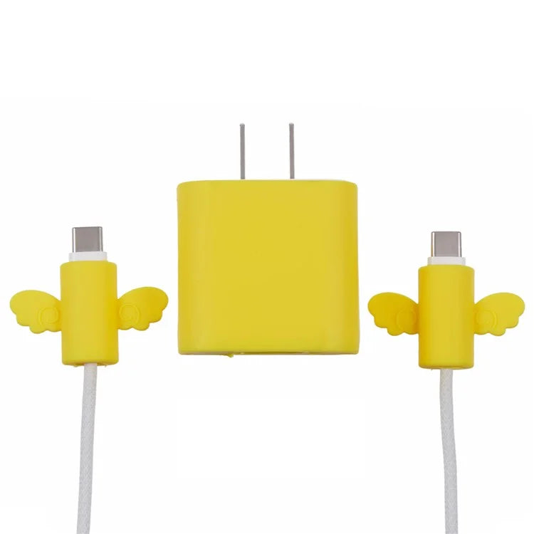 Solid Color Wings Protective Sleeve for Apple iPhone 18 / 20W Charger Cover + 2Pcs Data Cable Saver Silicone Case