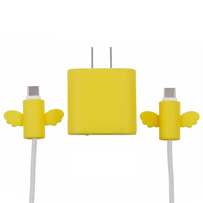 Solid Color Wings Protective Sleeve for Apple iPhone 18 / 20W Charger Cover + 2Pcs Data Cable Saver Silicone Case