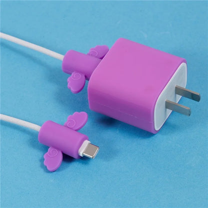 Solid Color Wings Protective Sleeve for Apple iPhone 18 / 20W Charger Cover + 2Pcs Data Cable Saver Silicone Case