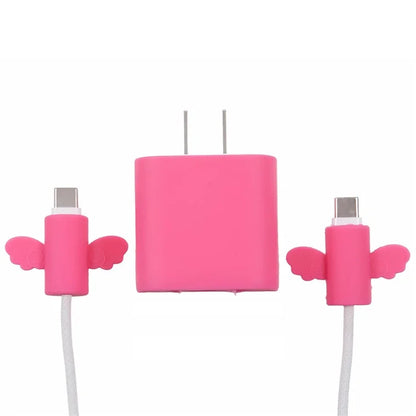 Solid Color Wings Protective Sleeve for Apple iPhone 18 / 20W Charger Cover + 2Pcs Data Cable Saver Silicone Case