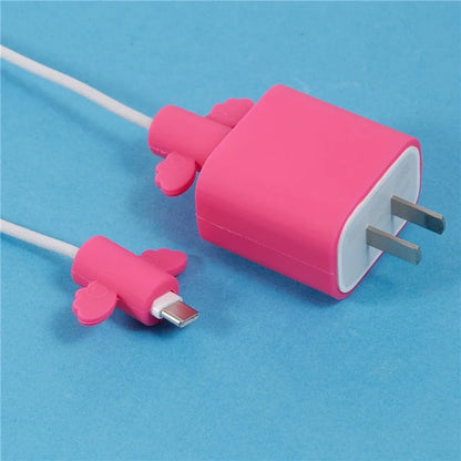 Solid Color Wings Protective Sleeve for Apple iPhone 18 / 20W Charger Cover + 2Pcs Data Cable Saver Silicone Case