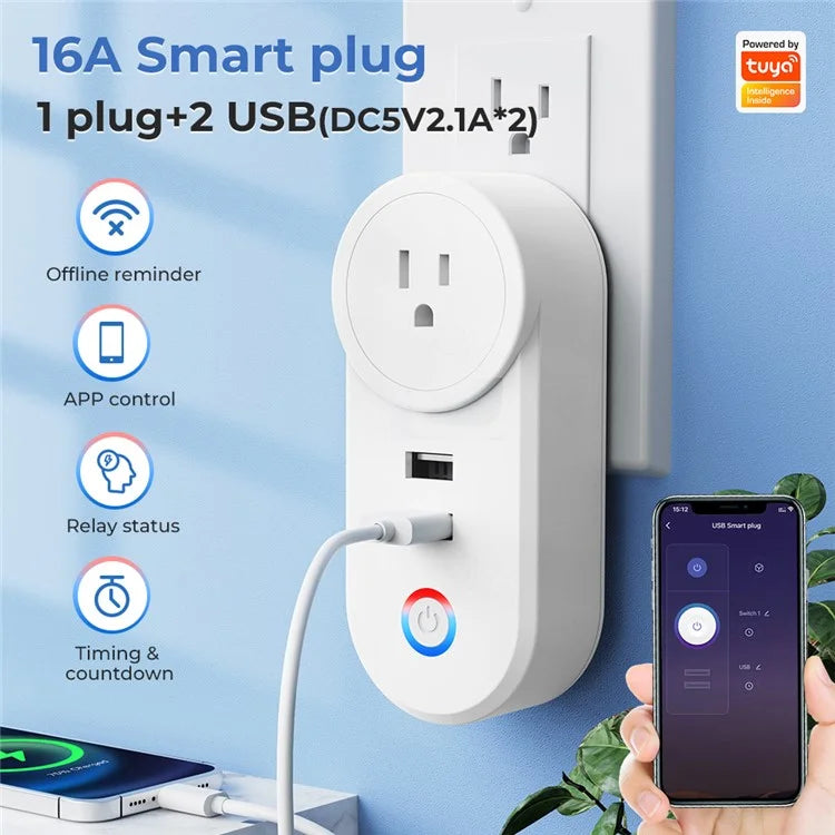 Tuya Bluetooth+Wifi Smart Plug 16A Power Socket Wall Charger with USB Port